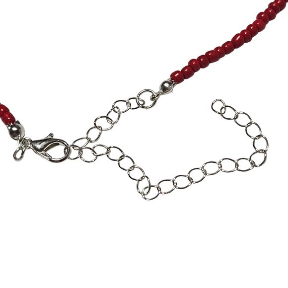 Handmade Yellow Flower Charm Necklace Boho Retro 70s Red Beaded Fashion Jewelry - Picture 3 of 5